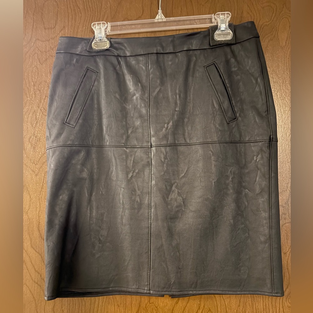 CAbi Black Faux Leather Pencil Skirt
